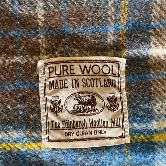 the Edinburgh Woollen Mill Pure Wool Plaid Blanket Made in Scotland Blue Yellow! - Picture 3 of 5